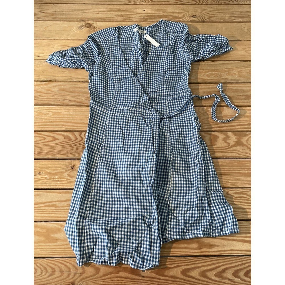 NWT Madewell Gingham Wrap Dress Size XS Women’s Blue MSRP $118